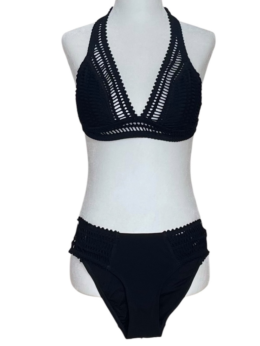 Robin Piccone Black Crochet Halter Bikini Set - Picture 3 of 6